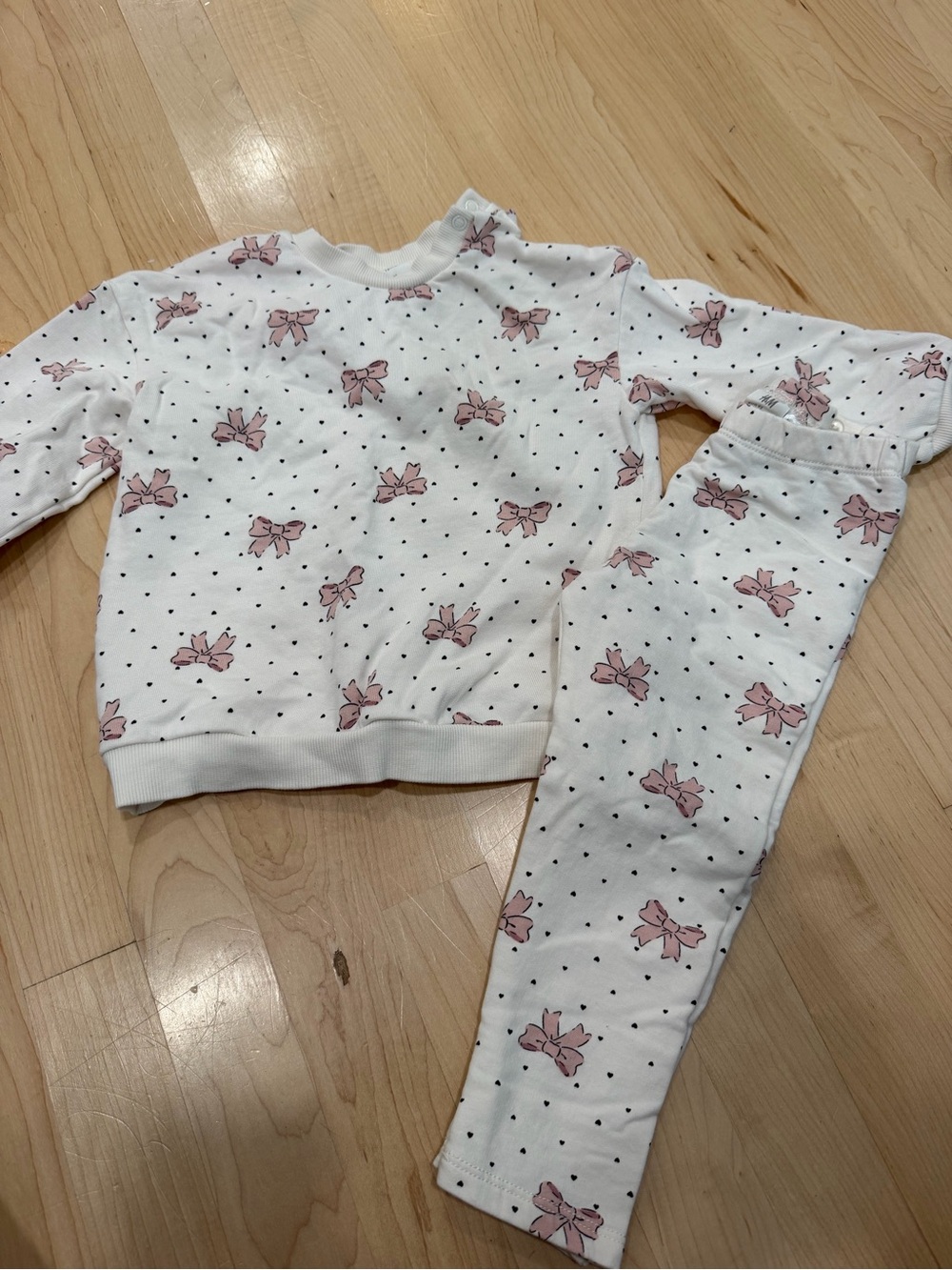 H&M White and Pink Bow Print Kids Matching Set